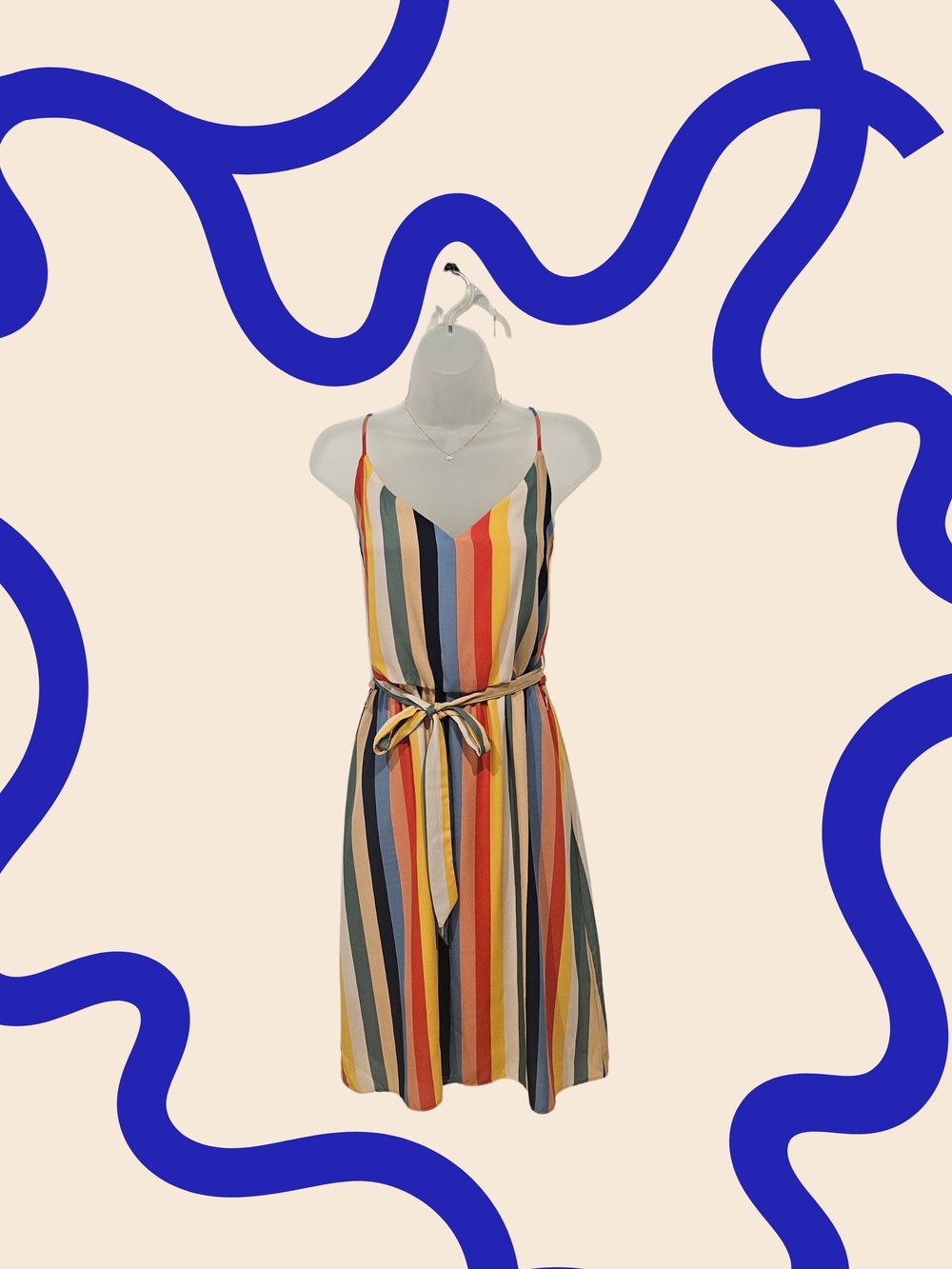 Socialite Multi-Color Striped Sleeveless Belted Dress